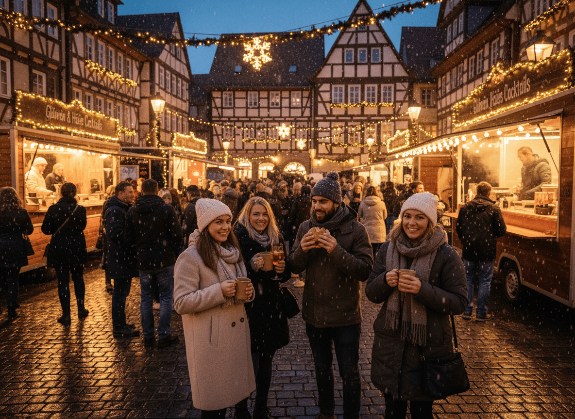 Rottenburg Firefly_Gemini Flash_cozy winter street food festival on a historic German market square, surrounded by il 187922
