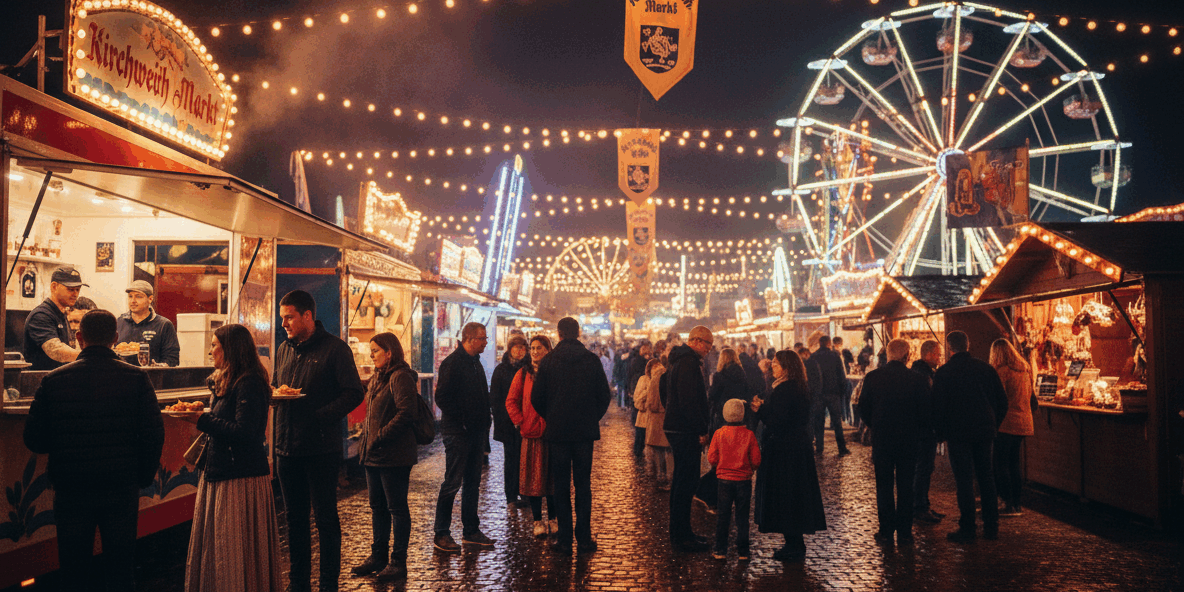 Sinzheim Firefly_Gemini Flash_vibrant night-time festival scene with colorful food trucks, glowing string lights, c 187922